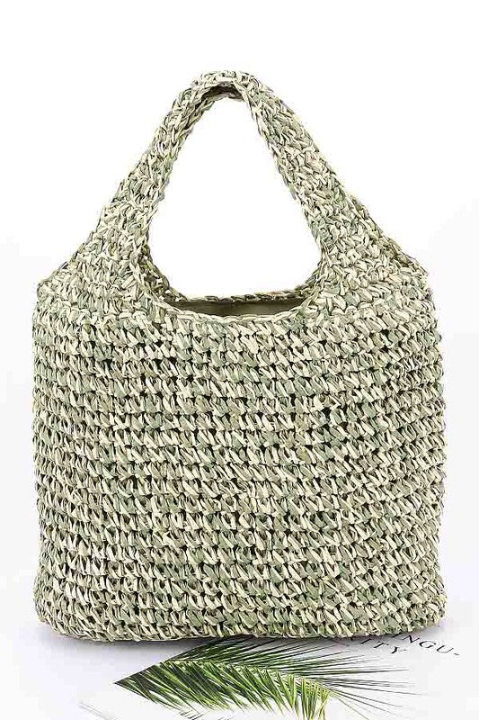 2 Tone Straw Woven Shoulder Bag