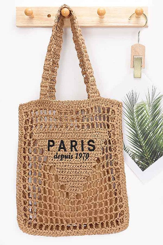 Paris Open Crochet Straw Summer Tote