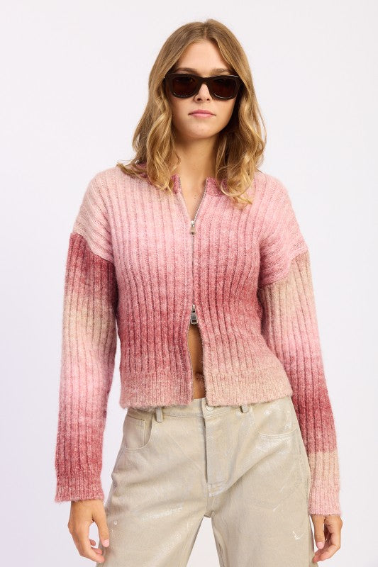 Emory Park RIBBED CARDIGAN WITH DOUBLE ZIPPER