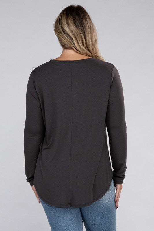ZENANA Plus Long Sleeve Round Neck Round Hem Top