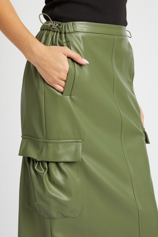 Emory Park FAUX LEATHER CARGO MAXI SKIRT