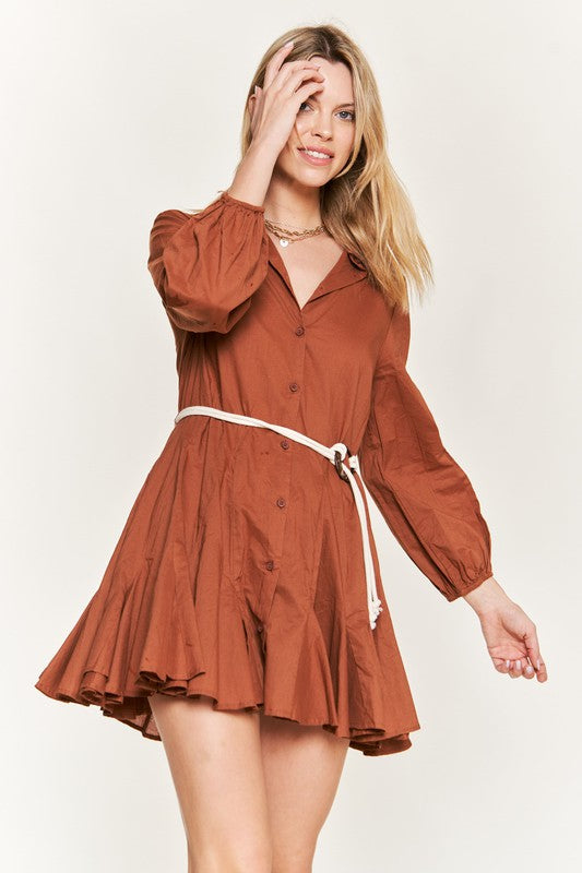 Jade By Jane SOLID FLARE SHIRT DRESS