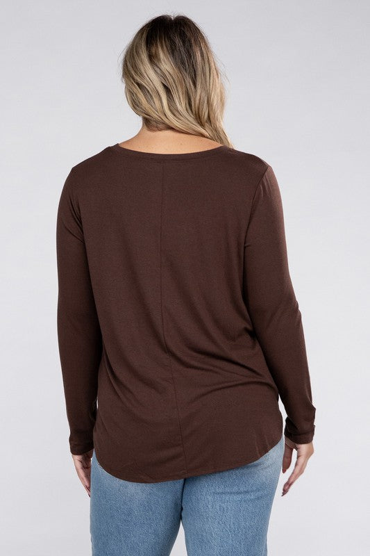 ZENANA Plus Long Sleeve Round Neck Round Hem Top