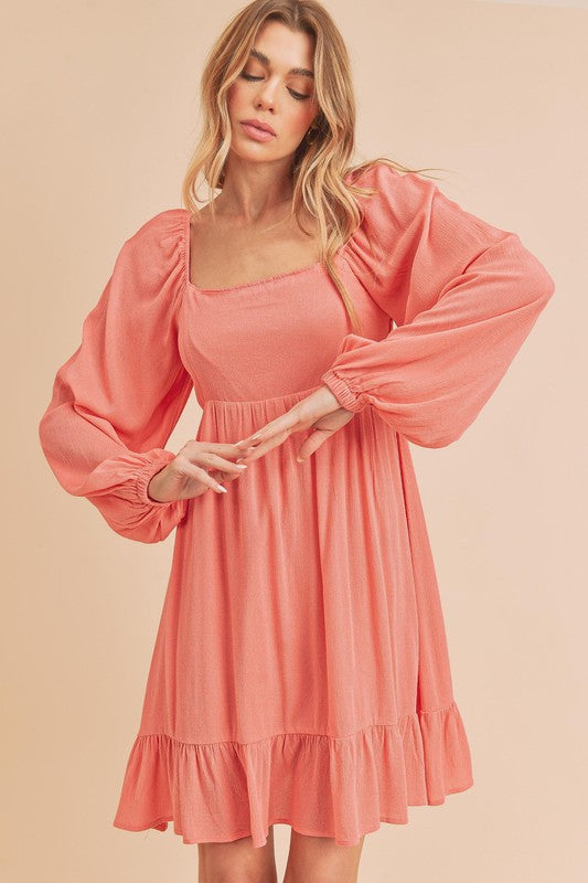 Aemi + Co Taya Squared Neck Long Sleeve Ruffle Dress