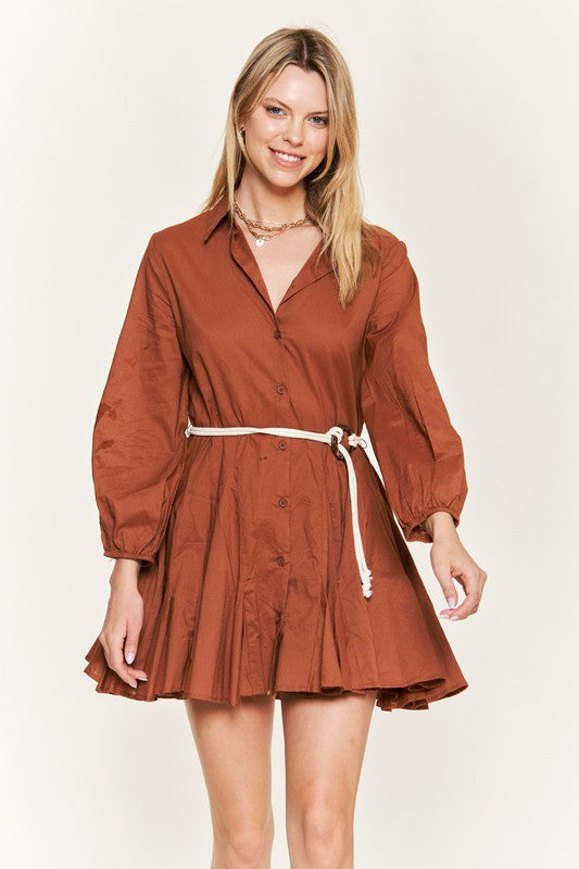 Jade By Jane SOLID FLARE SHIRT DRESS