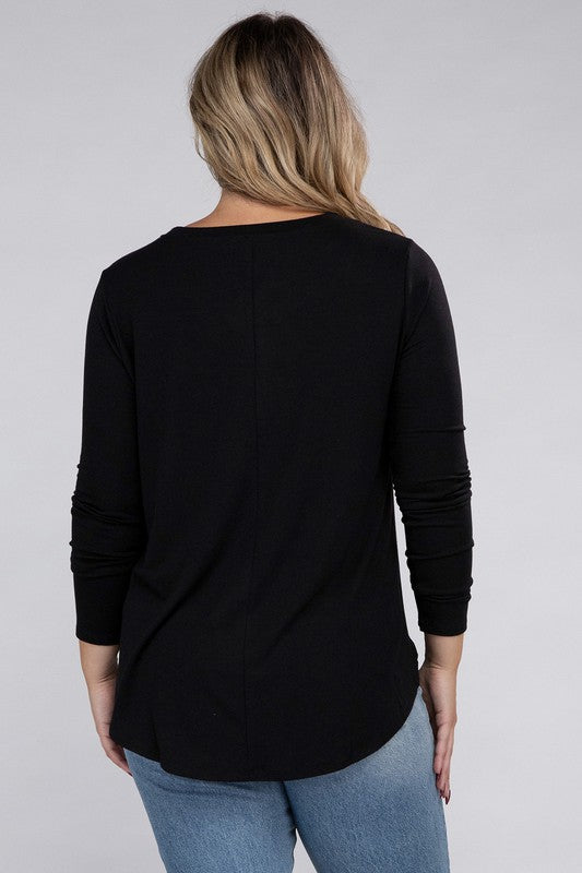 ZENANA Plus Long Sleeve Round Neck Round Hem Top