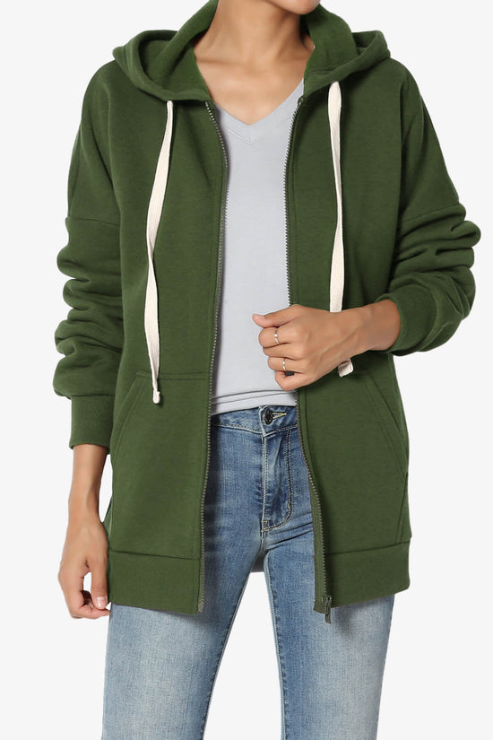 Accie Fleece Zip Hooded Jacket ARMY GREEN_1