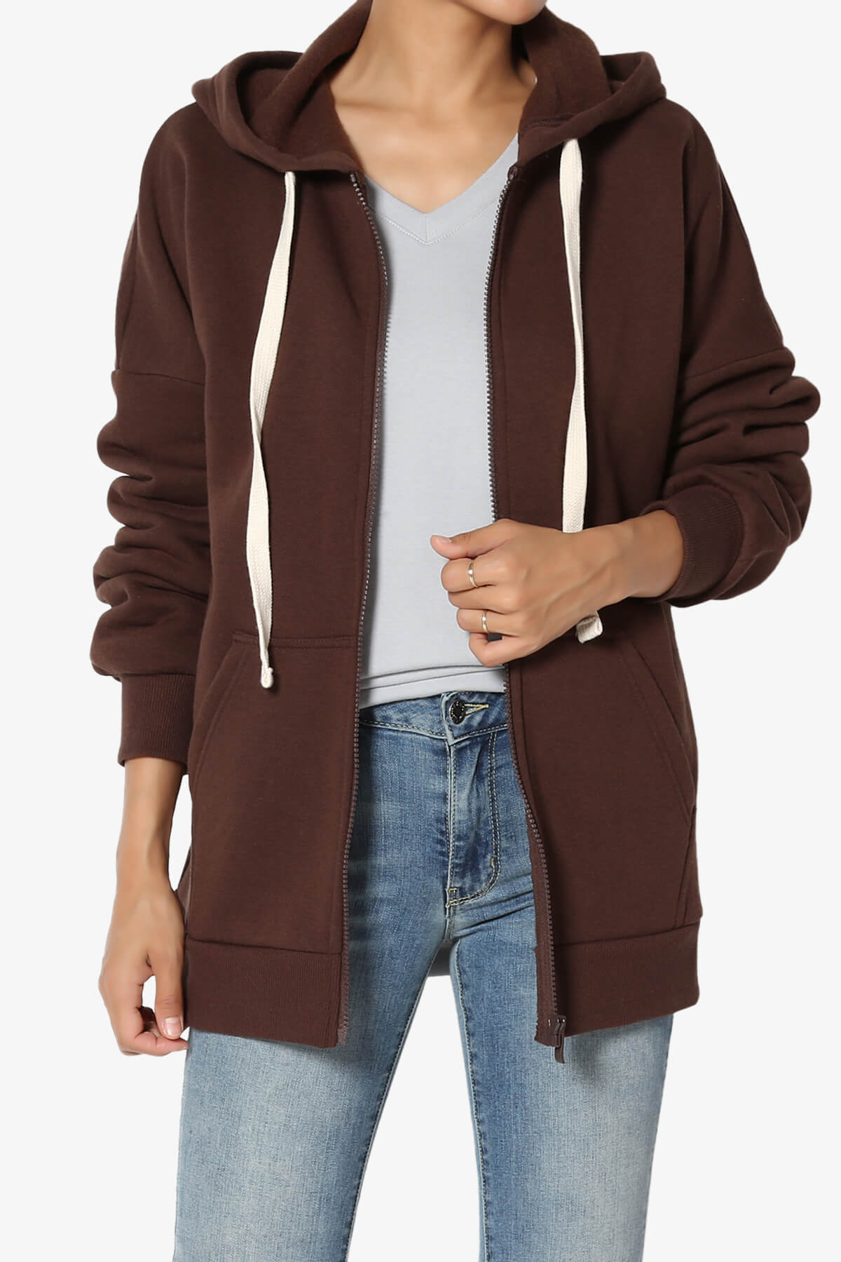 Accie Fleece Zip Hooded Jacket BROWN_1