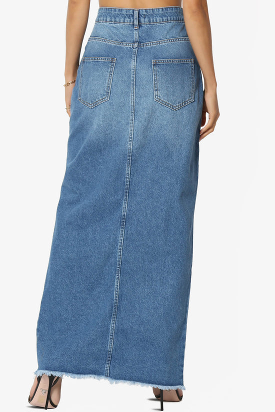 Aerin Front Slit Raw Hem Maxi Jean Skirt DENIM_2