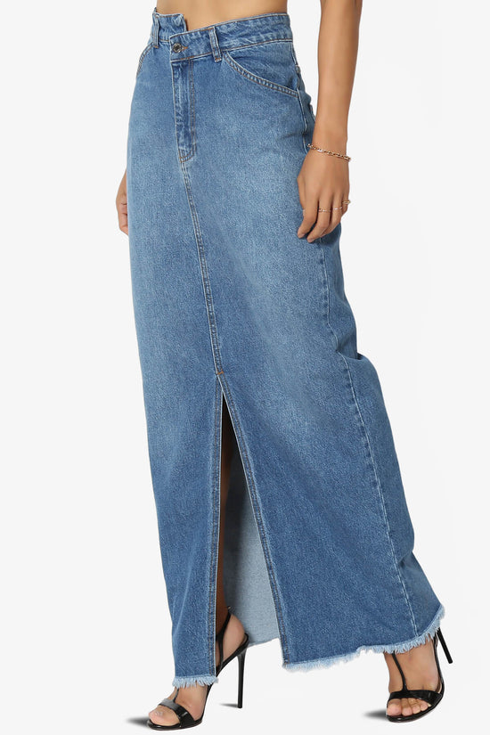 Aerin Front Slit Raw Hem Maxi Jean Skirt DENIM_3