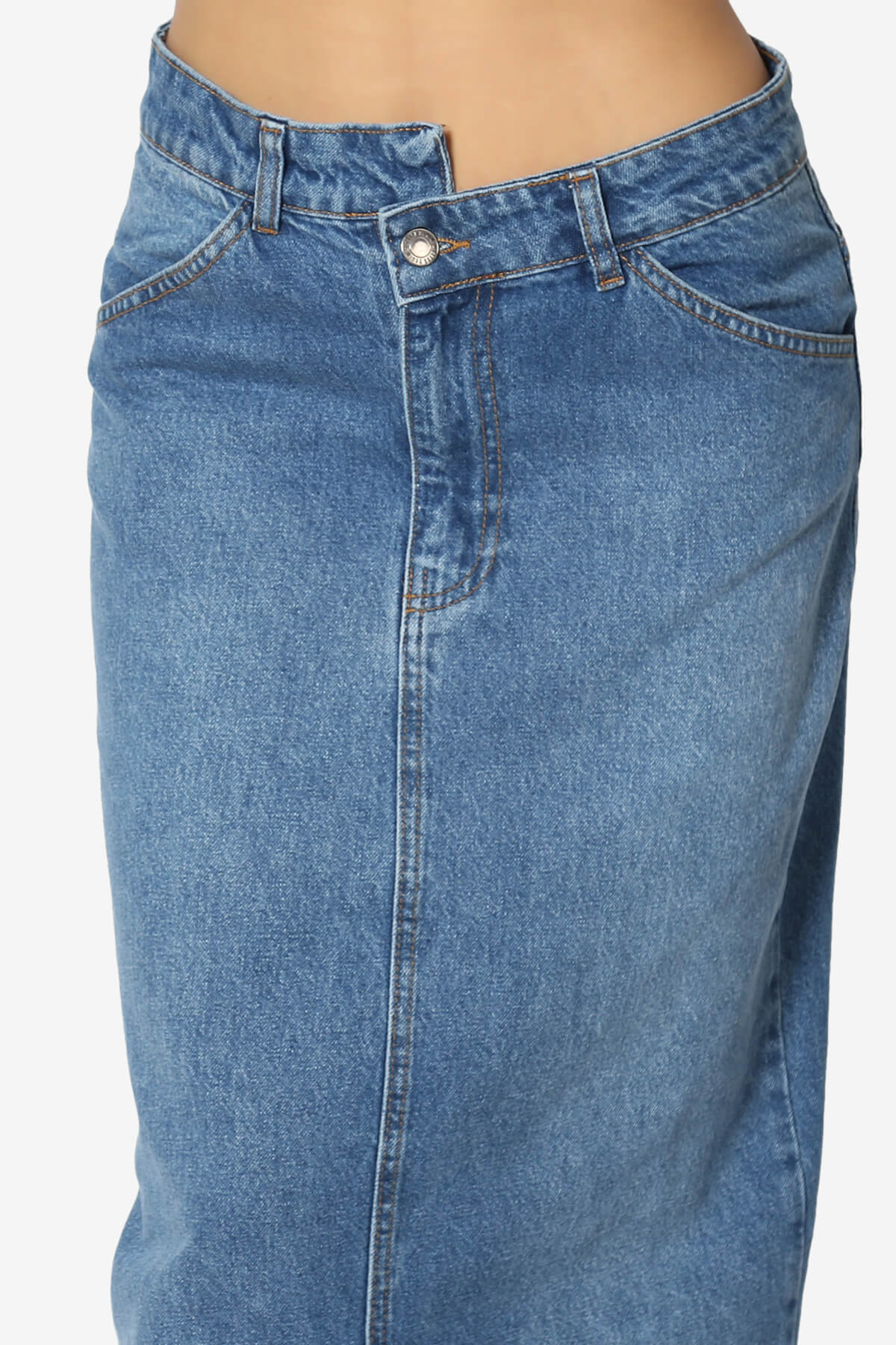 Aerin Front Slit Raw Hem Maxi Jean Skirt DENIM_5