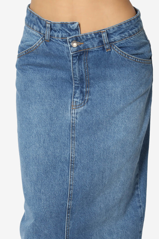 Aerin Front Slit Raw Hem Maxi Jean Skirt DENIM_5