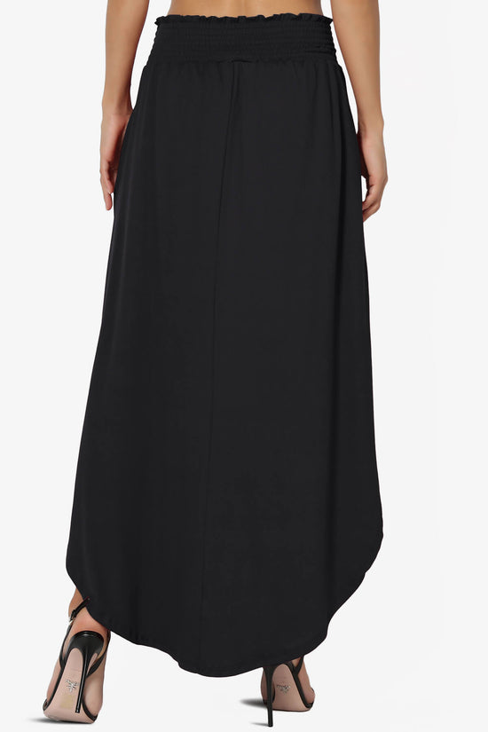 Alisah Smocked Waist Pocket Slit Maxi Skirt BLACK_2