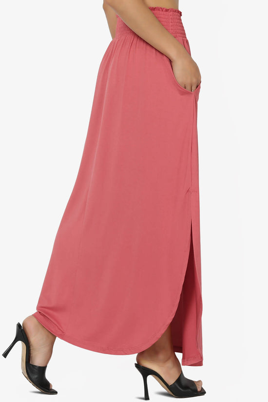 Alisah Smocked Waist Pocket Slit Maxi Skirt CRANBERRY_4