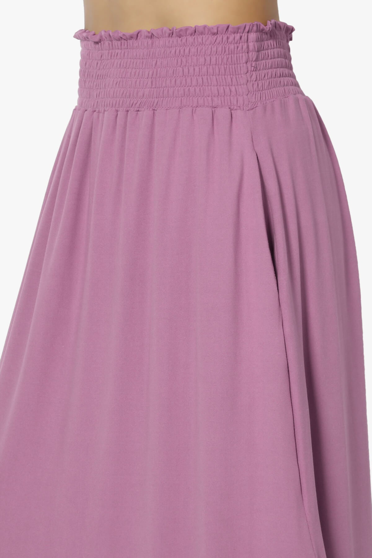 Alisah Smocked Waist Pocket Slit Maxi Skirt MAUVE_5