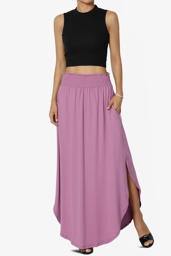 Alisah Smocked Waist Pocket Slit Maxi Skirt MAUVE_6