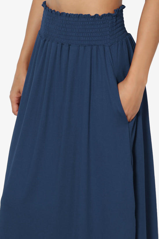 Alisah Smocked Waist Pocket Slit Maxi Skirt NAVY_5