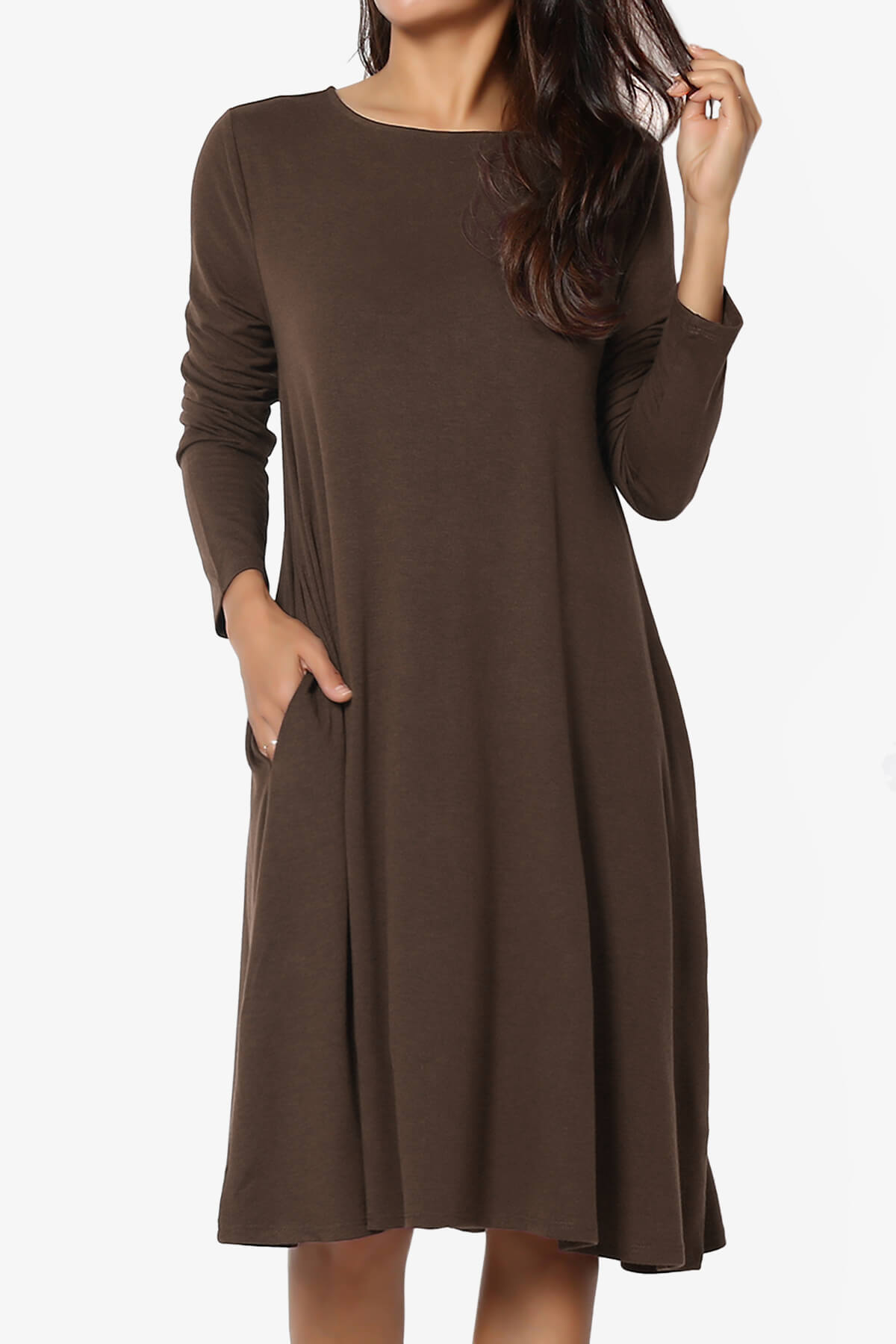 Allie Long Sleeve Jersey A-Line Dress BROWN_1