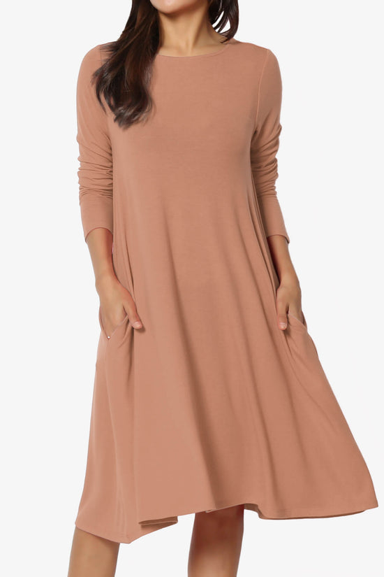 Allie Long Sleeve Jersey A-Line Dress CAMEL_1