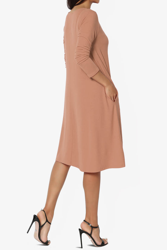 Allie Long Sleeve Jersey A-Line Dress CAMEL_4