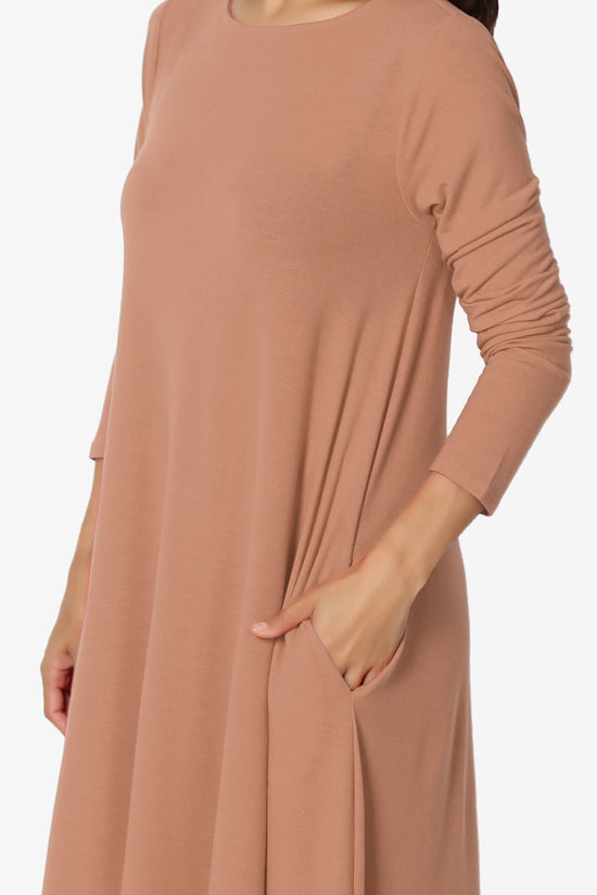 Allie Long Sleeve Jersey A-Line Dress CAMEL_5