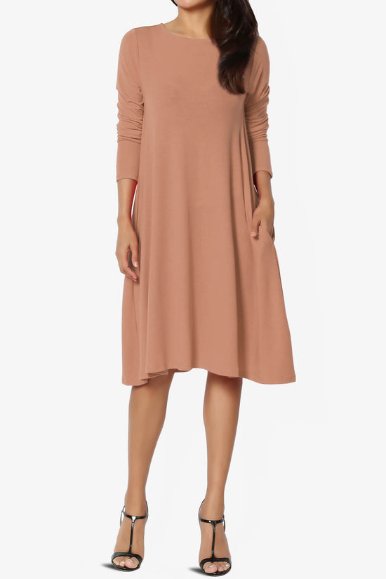 Allie Long Sleeve Jersey A-Line Dress CAMEL_6