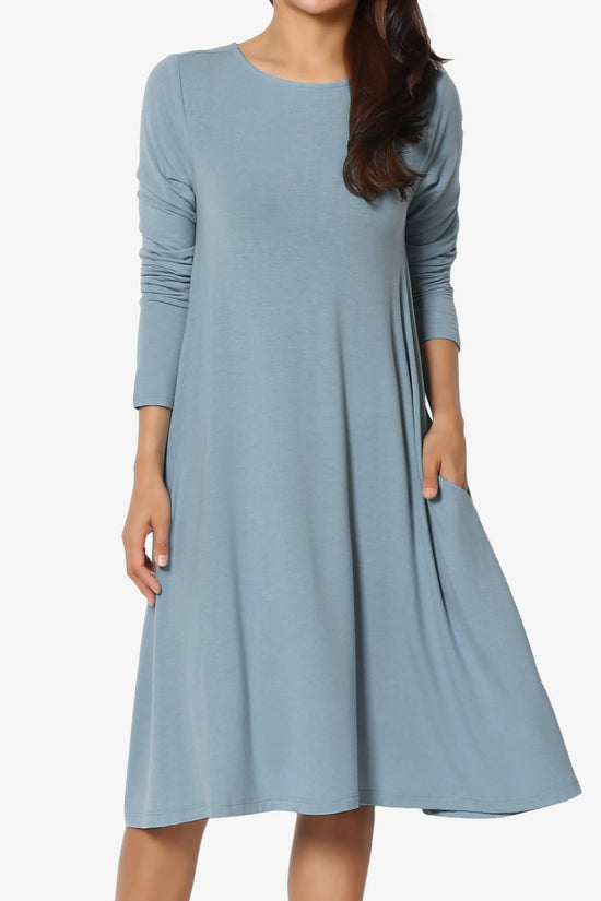 Allie Long Sleeve Jersey A-Line Dress CEMENT_1