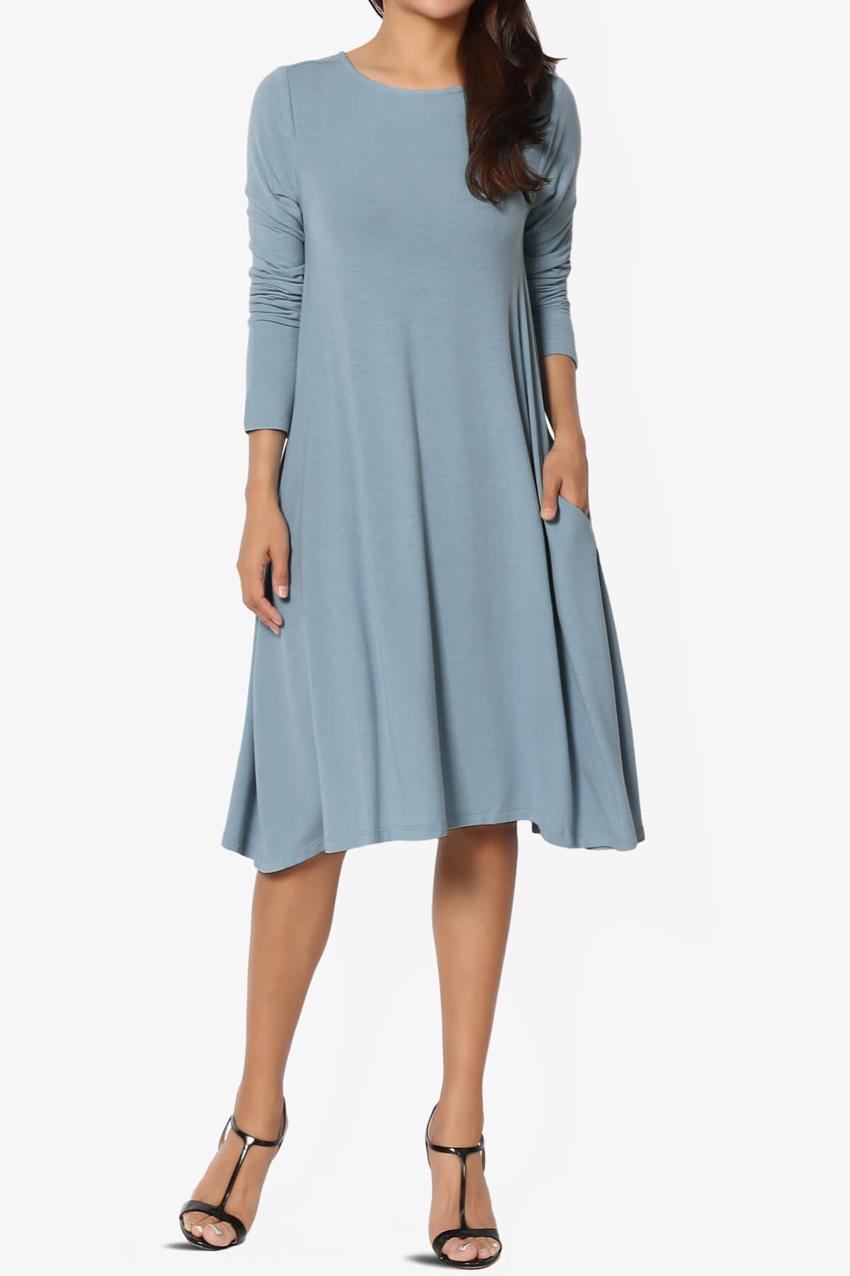 Allie Long Sleeve Jersey A-Line Dress CEMENT_6