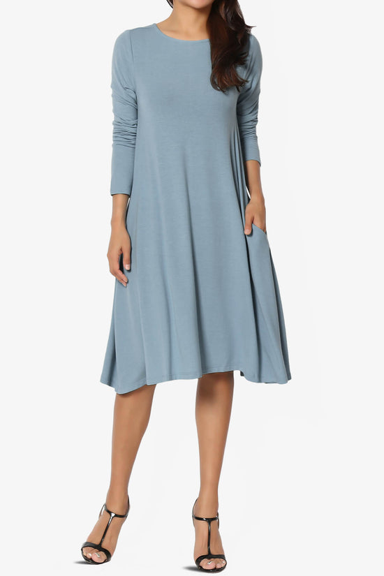 Allie Long Sleeve Jersey A-Line Dress CEMENT_6