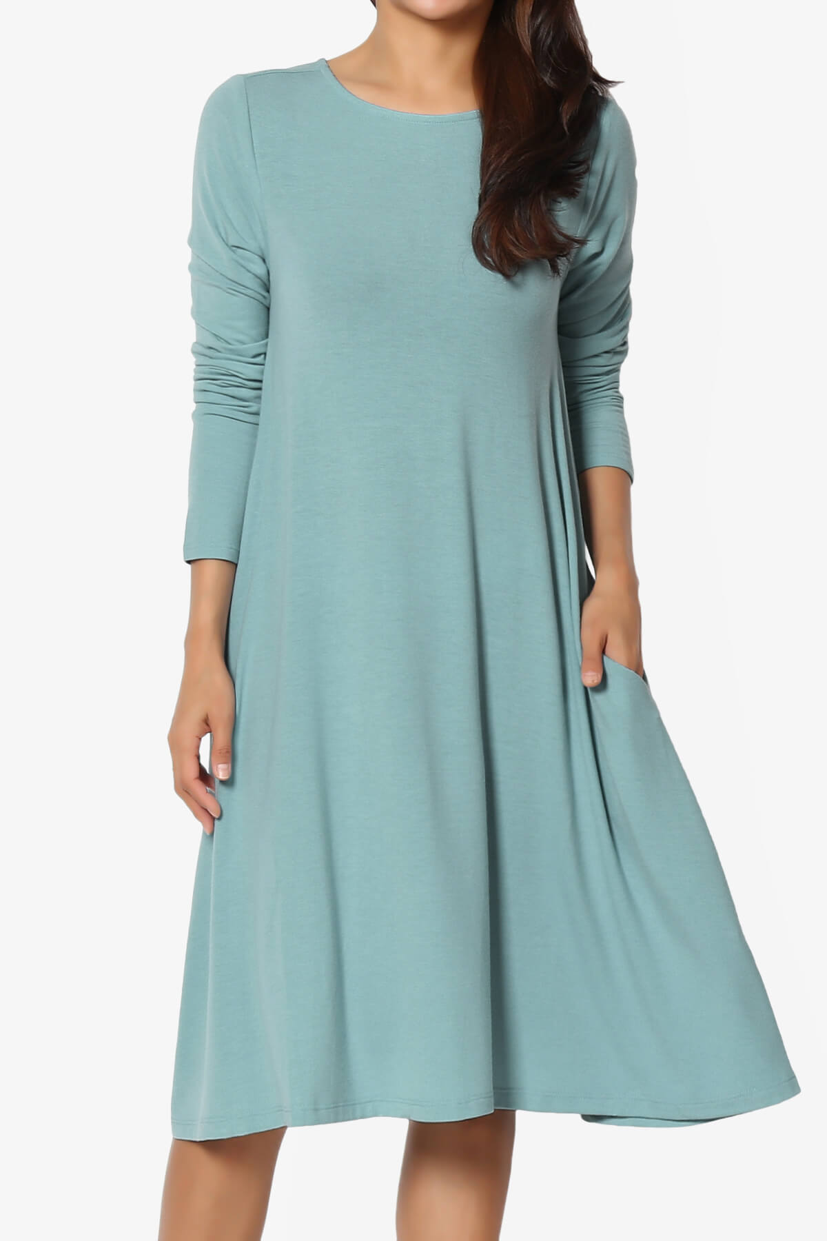 Allie Long Sleeve Jersey A-Line Dress DUSTY BLUE_1