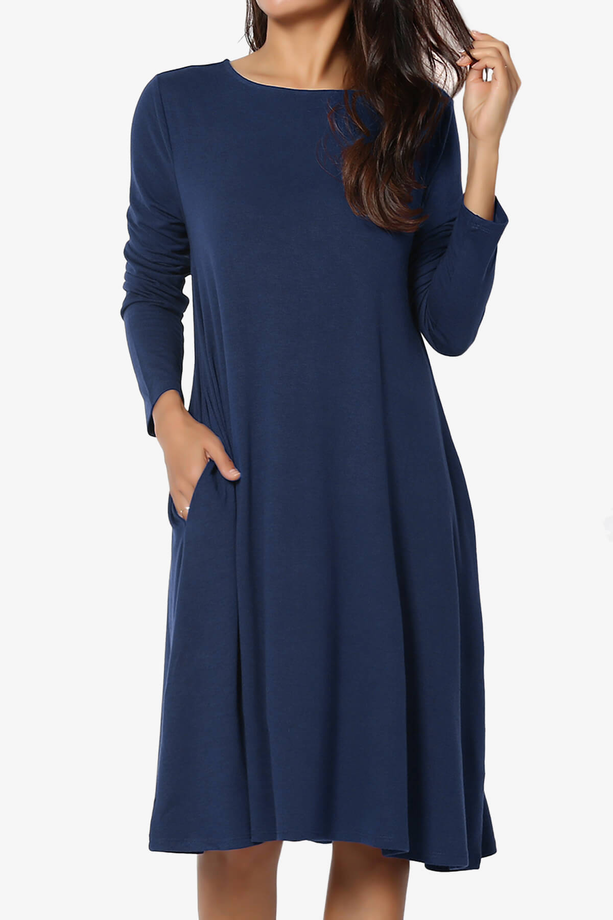 Allie Long Sleeve Jersey A-Line Dress LIGHT NAVY_1