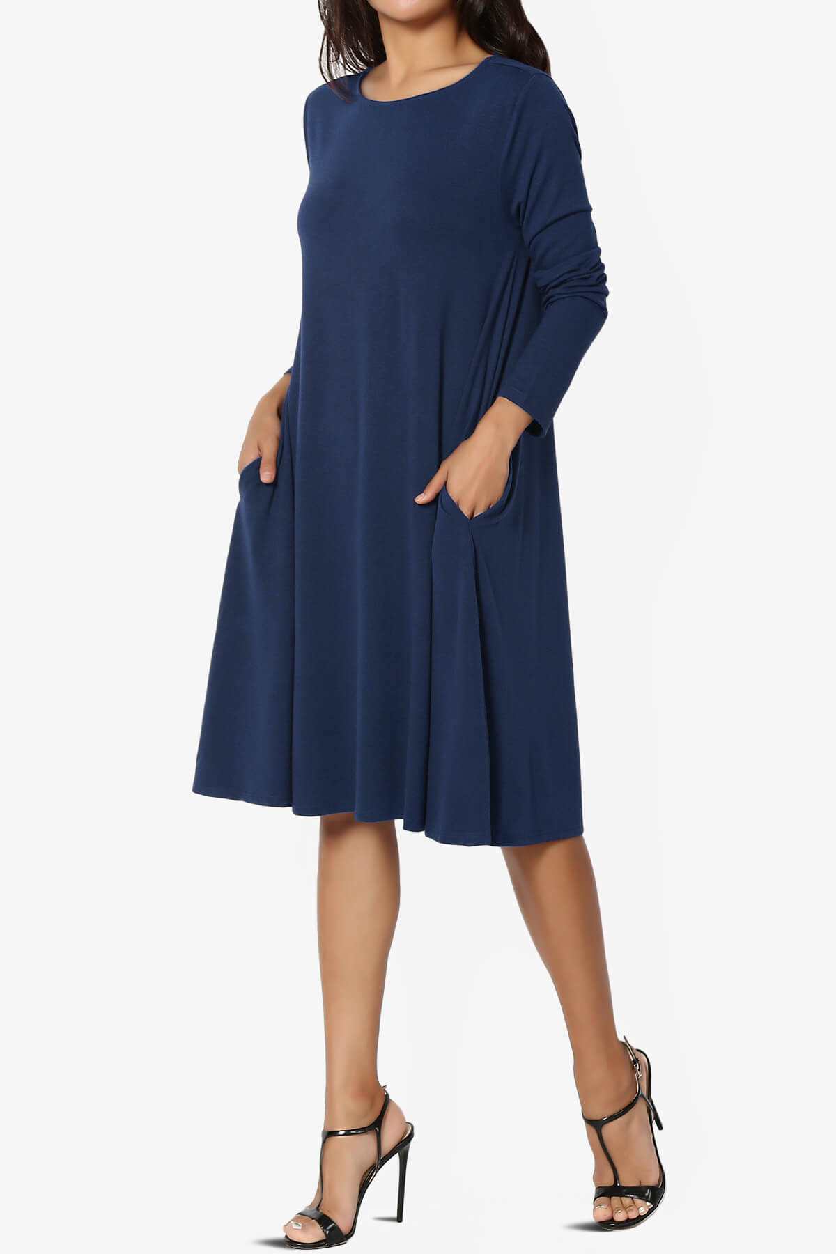 Allie Long Sleeve Jersey A-Line Dress LIGHT NAVY_3