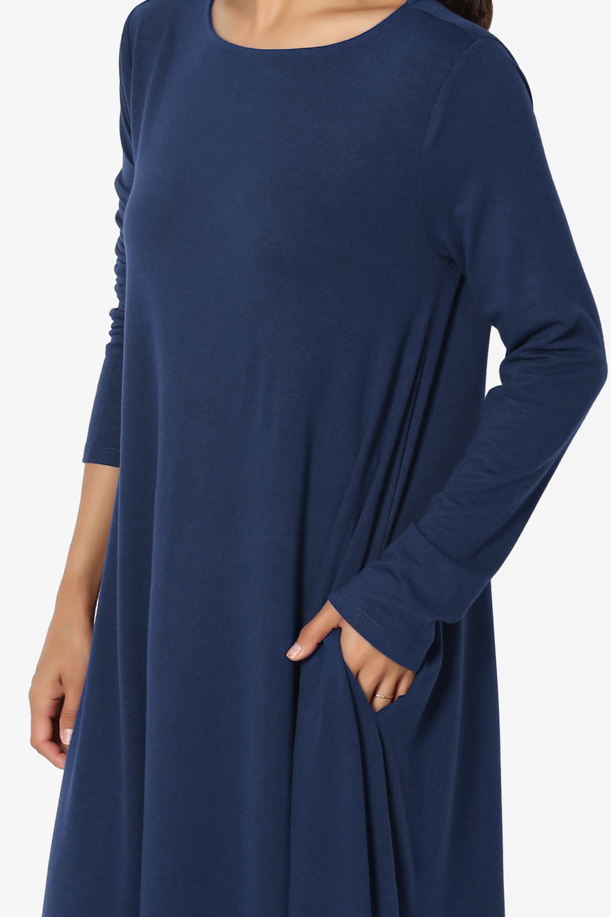 Allie Long Sleeve Jersey A-Line Dress LIGHT NAVY_5