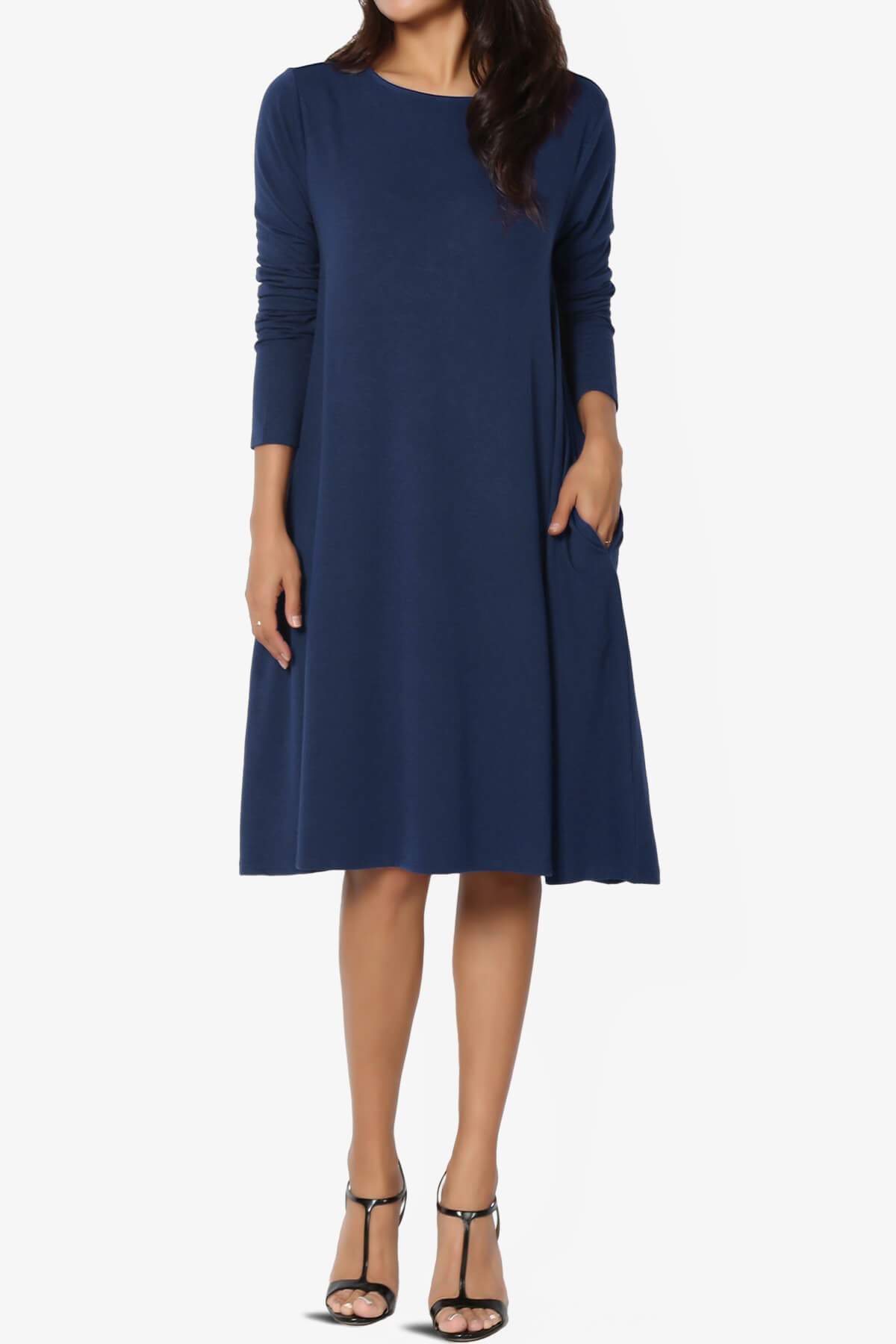 Allie Long Sleeve Jersey A-Line Dress LIGHT NAVY_6