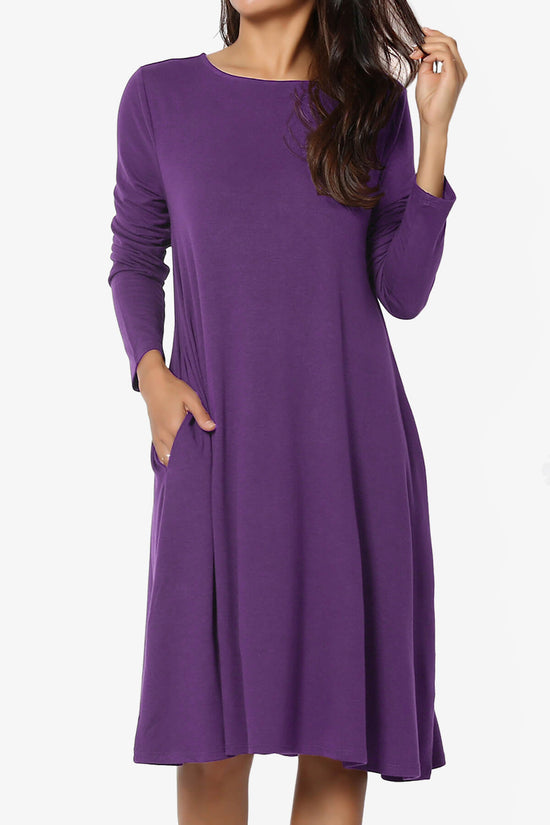 Allie Long Sleeve Jersey A-Line Dress PURPLE_1