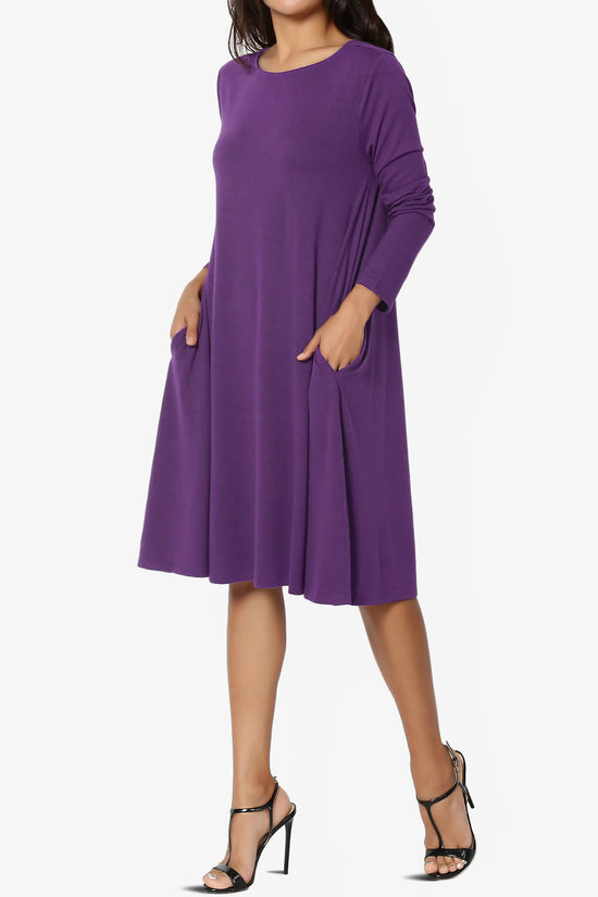 Allie Long Sleeve Jersey A-Line Dress PURPLE_3