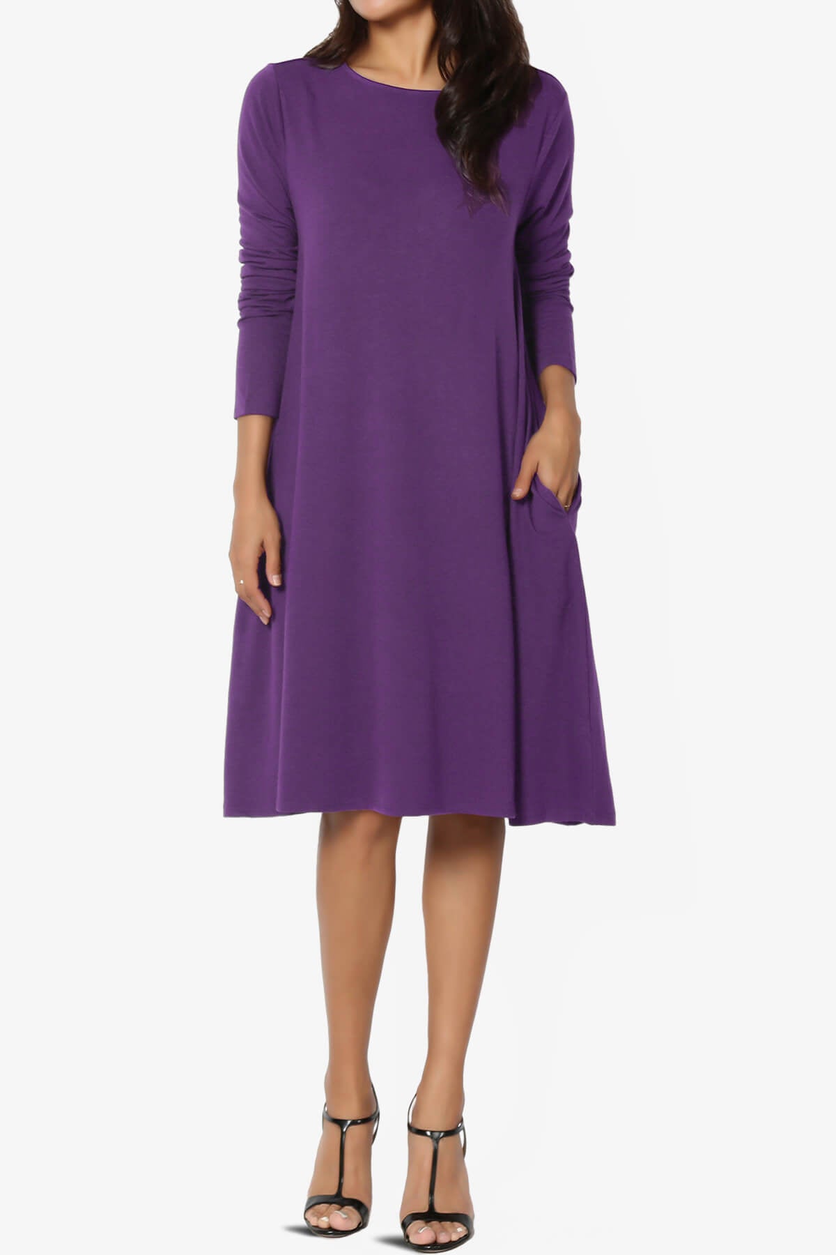 Allie Long Sleeve Jersey A-Line Dress PURPLE_6