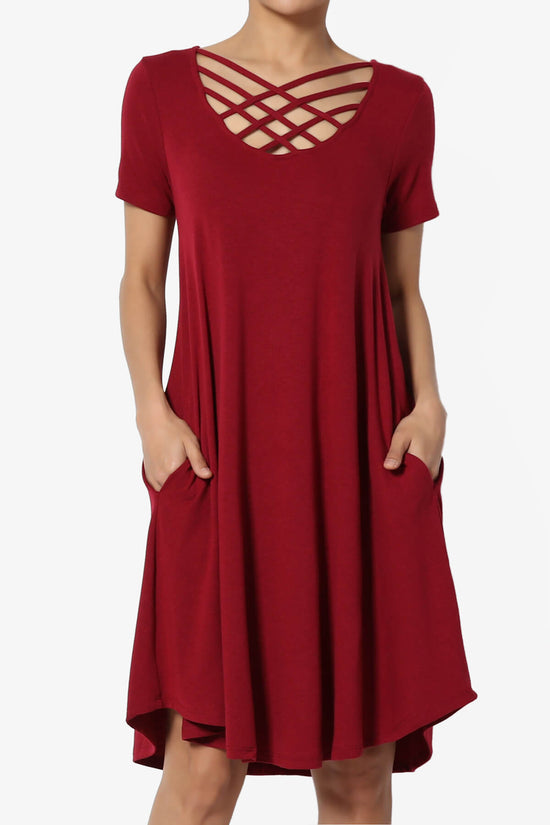 Amella Strappy Scoop Neck Pocket Dress BURGUNDY_1