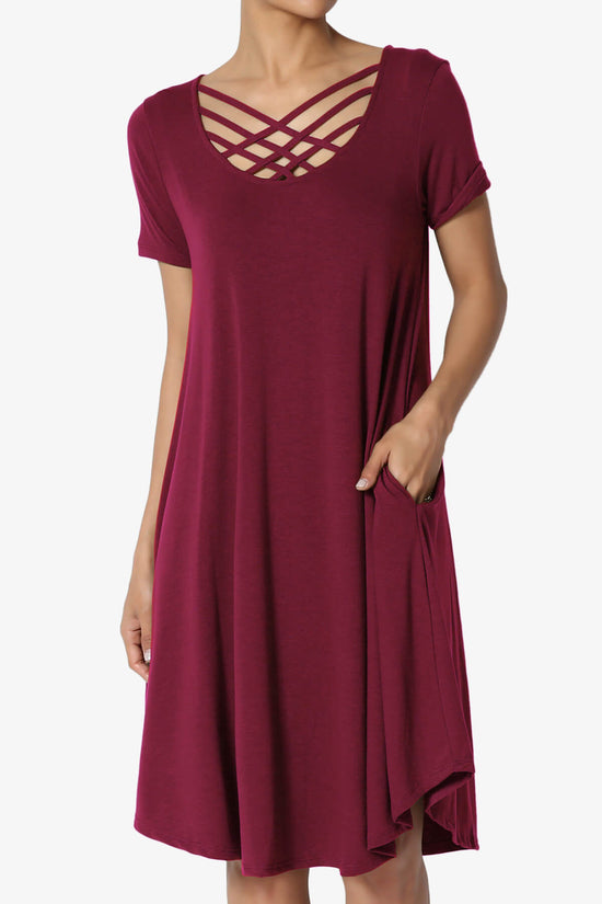 Amella Strappy Scoop Neck Pocket Dress WINE_1