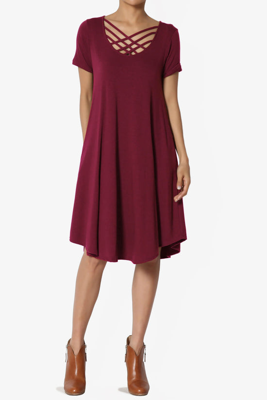 Amella Strappy Scoop Neck Pocket Dress WINE_6