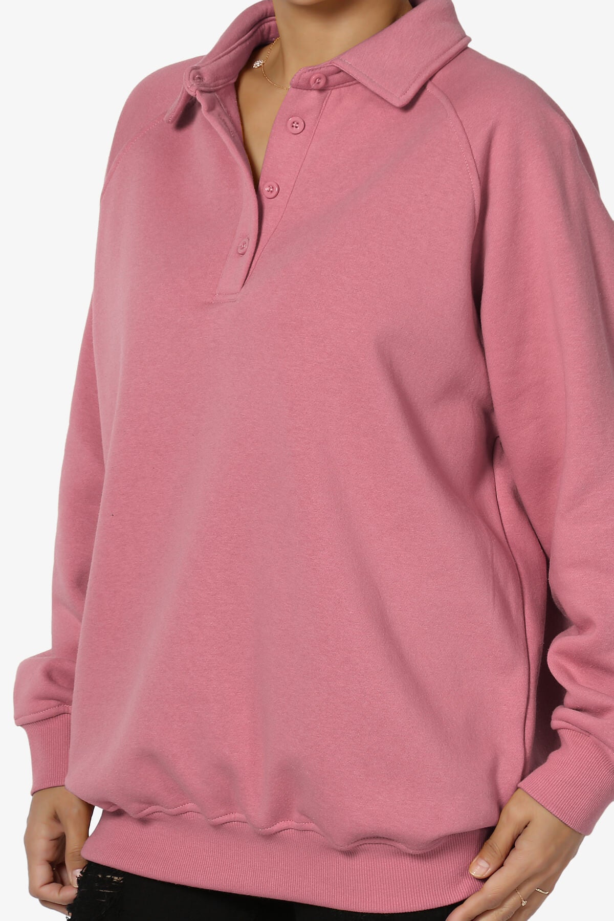 Avianna Oversized Fleece Polo Sweatshirt ASH ROSE_5