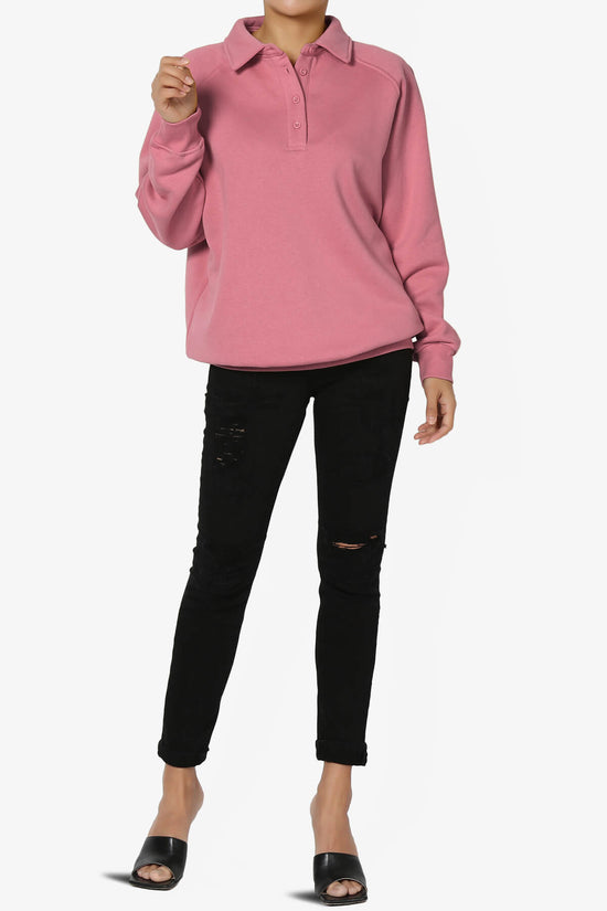 Avianna Oversized Fleece Polo Sweatshirt ASH ROSE_6