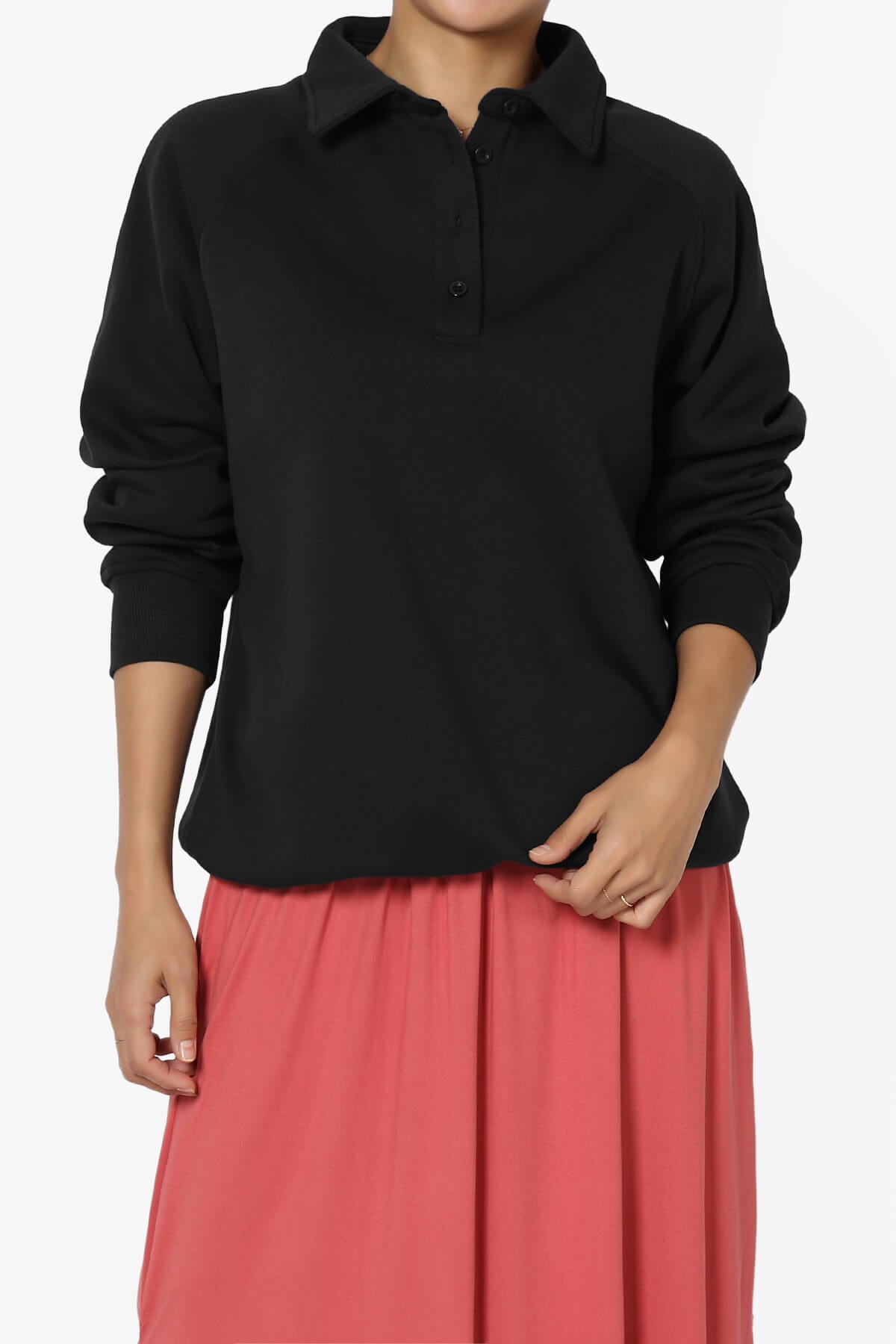 Avianna Oversized Fleece Polo Sweatshirt BLACK_1