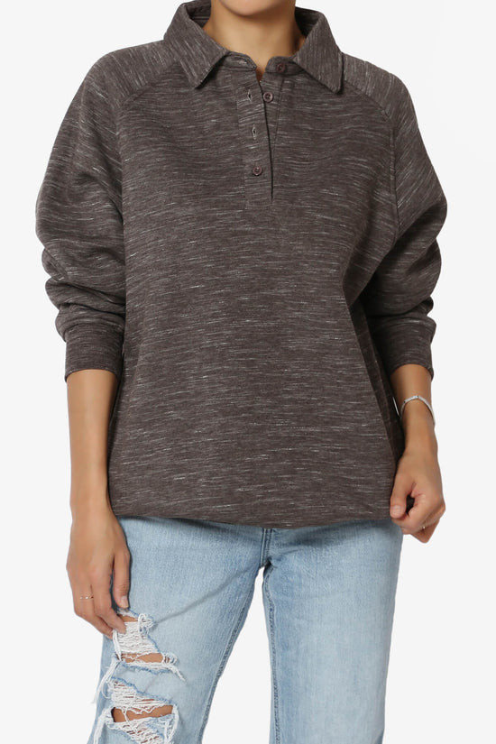 Avianna Oversized Fleece Polo Sweatshirt BROWN_1