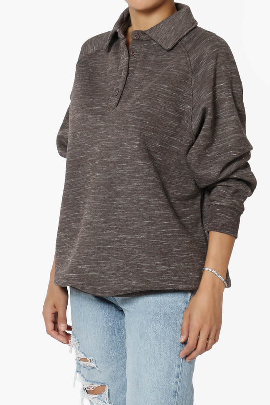 Avianna Oversized Fleece Polo Sweatshirt BROWN_3