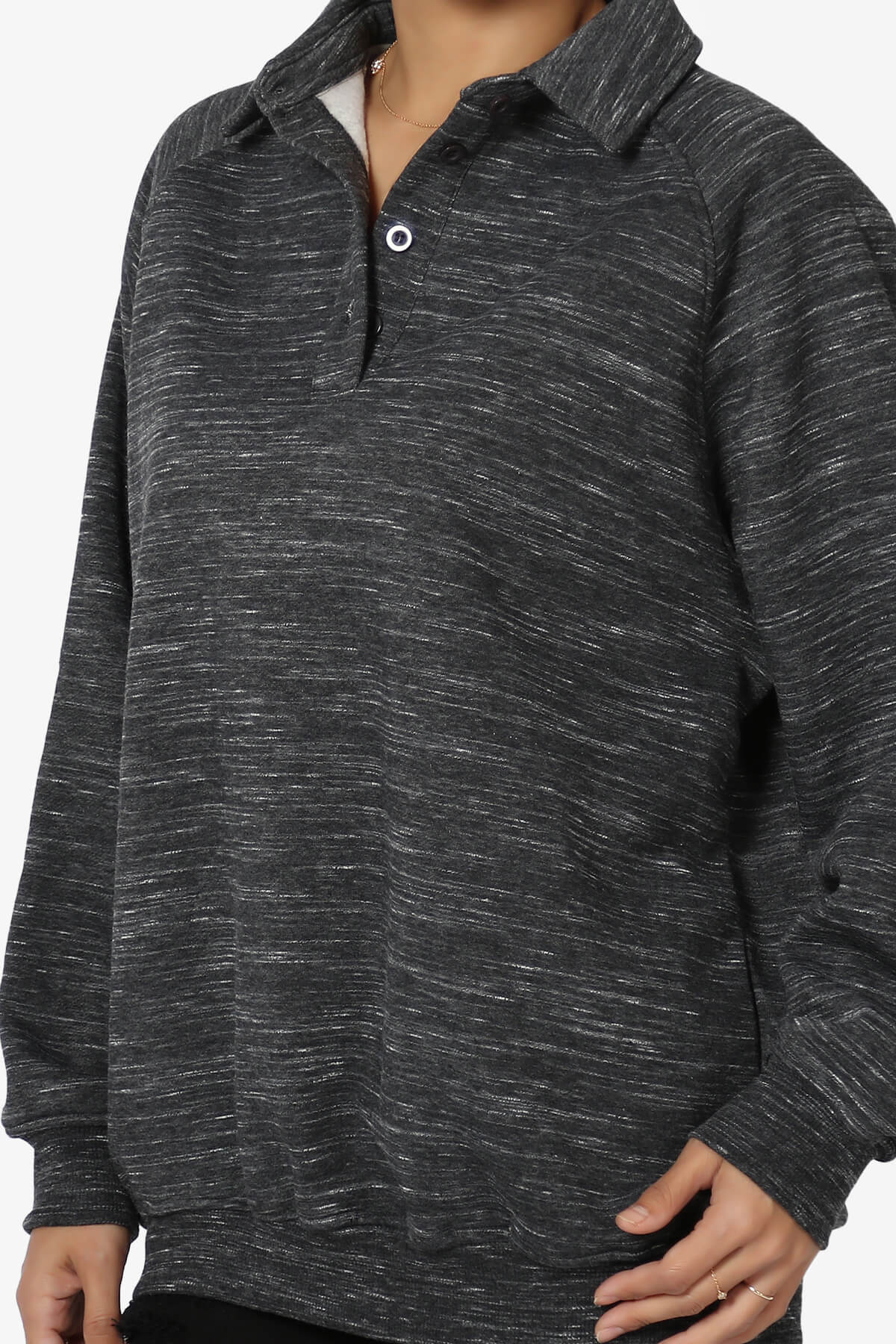 Avianna Oversized Fleece Polo Sweatshirt CHARCOAL_5