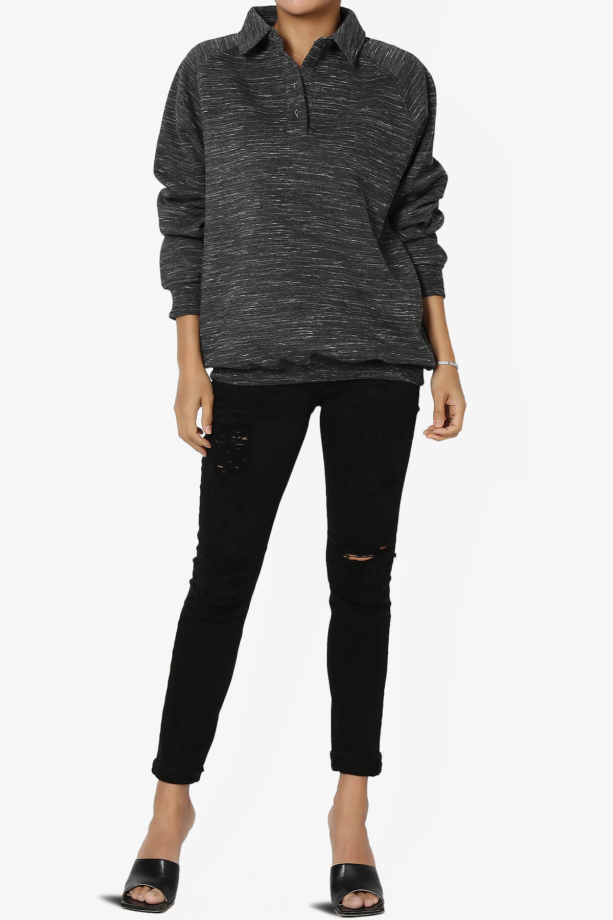Avianna Oversized Fleece Polo Sweatshirt CHARCOAL_6