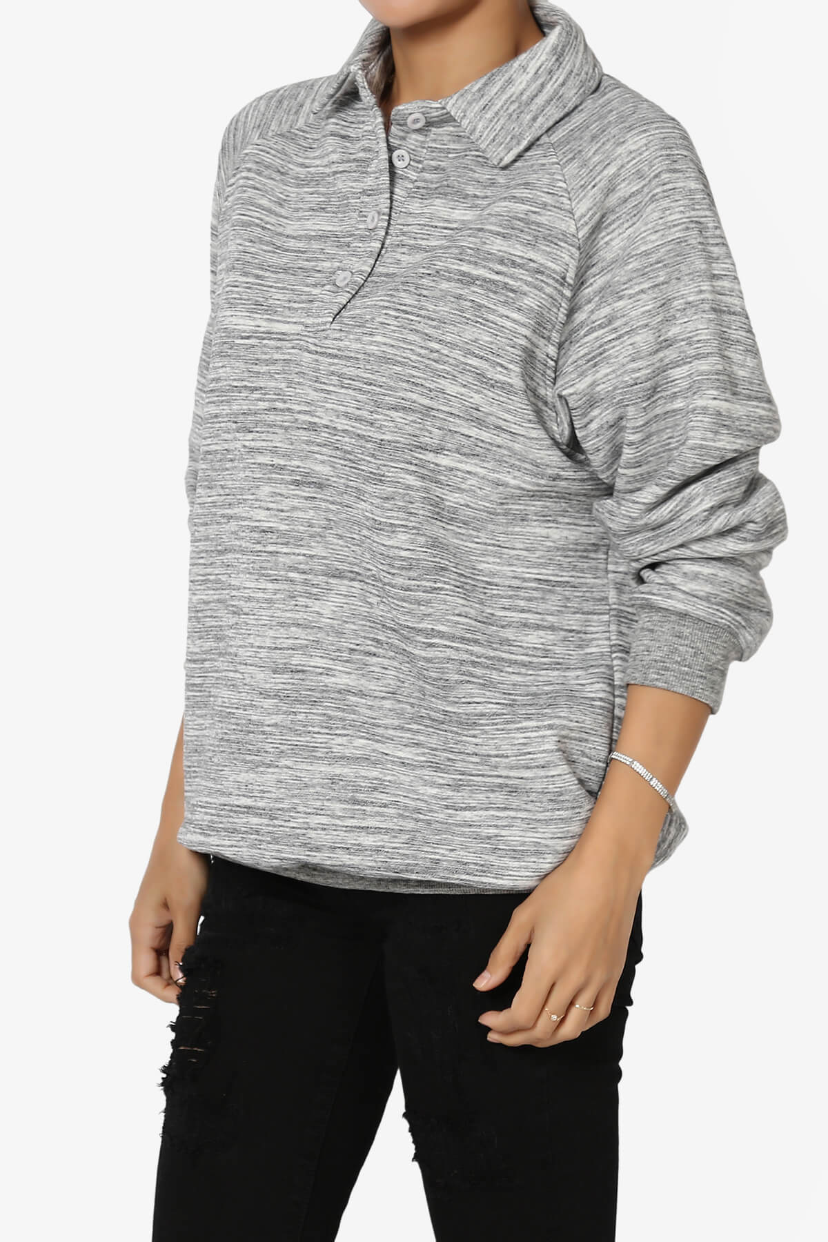 Avianna Oversized Fleece Polo Sweatshirt HEATHER GREY_3