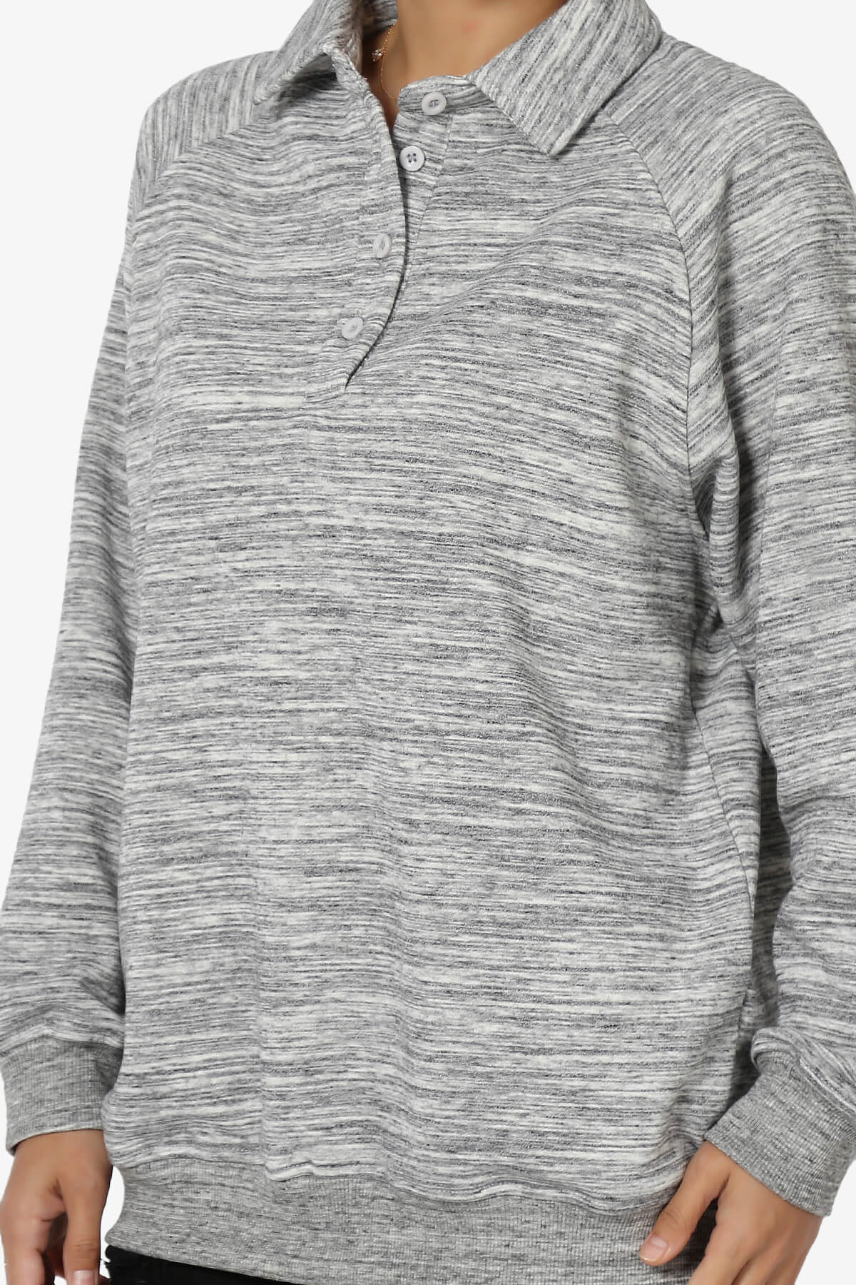 Avianna Oversized Fleece Polo Sweatshirt HEATHER GREY_5