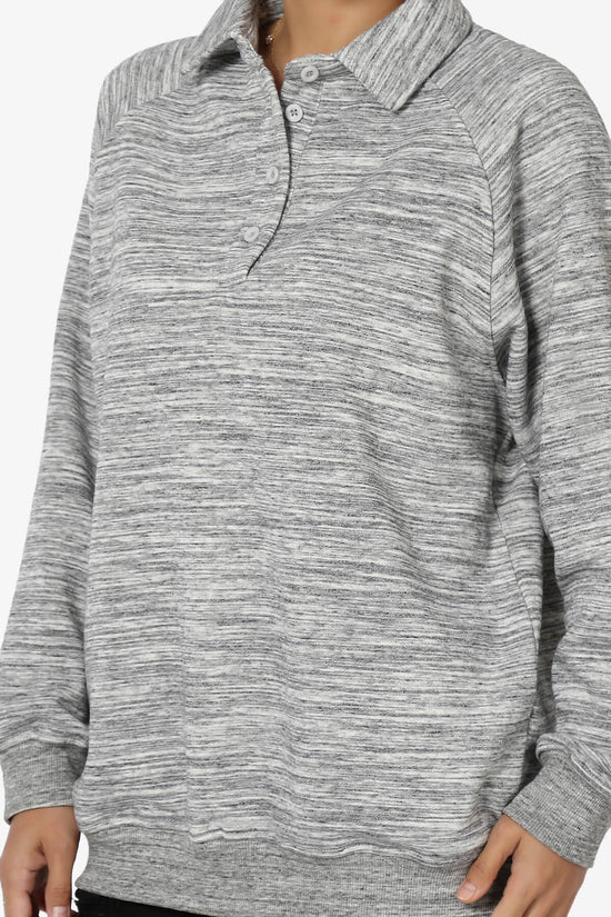Avianna Oversized Fleece Polo Sweatshirt HEATHER GREY_5